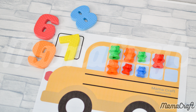 バスには何人乗ってる？遊びながら数を学ぶ！幼児向けプリントのイメージ図